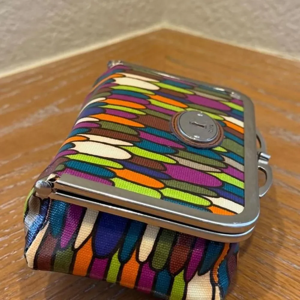 NWT Vintage Fossil Multicolored Pattern Cosmetic Case Bag with Mirror